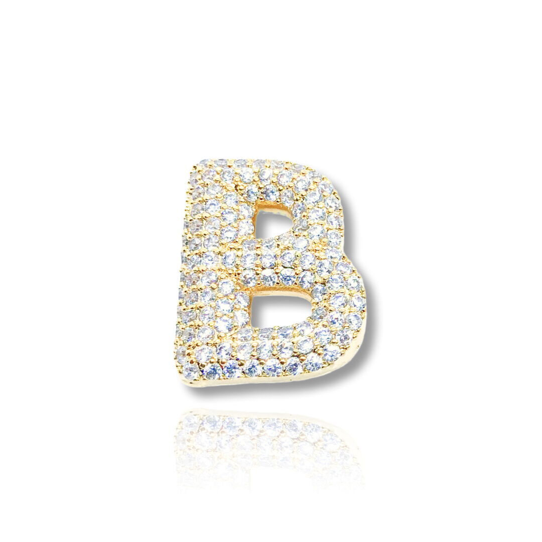 Pingente Letra B Inspiração Hailey Cravejada Cristal Dourada